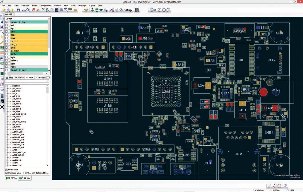 Obr. 1 Barevné zvýraznění napájecích vývodů (funkce Power Pin Wizard)